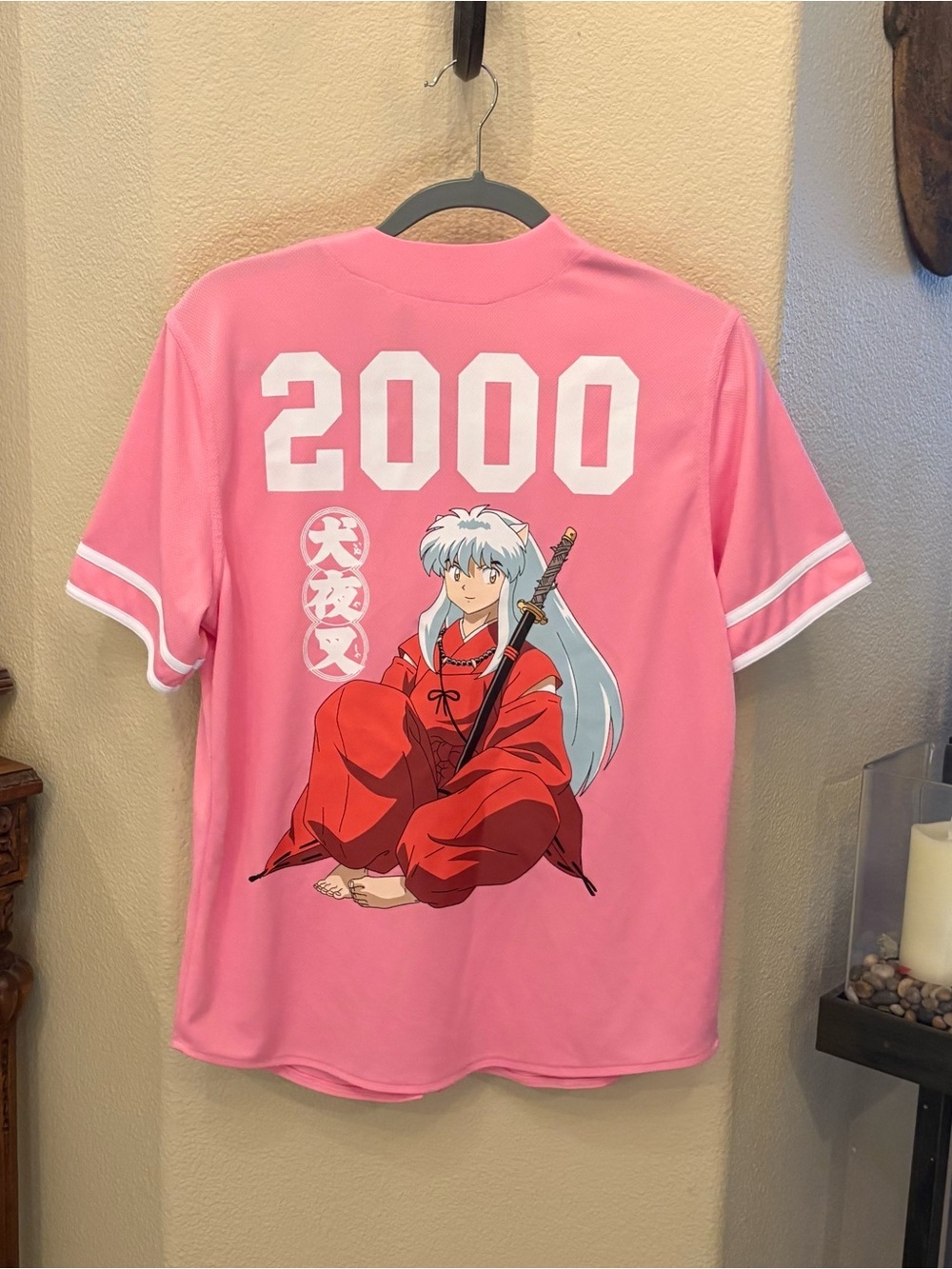 InuYasha Pink Anime Graphic Baseball Jersey Size Small